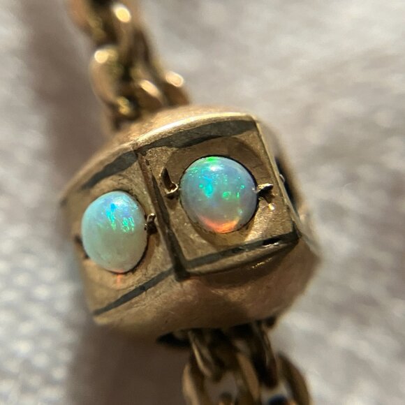 Antique 25" Victorian Opal Sliding Pendant on a Gold-Filled Guard Chain Necklace - Picture 9 of 15